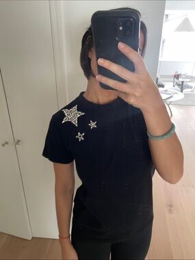 Ysl Black Star Embellished Tee